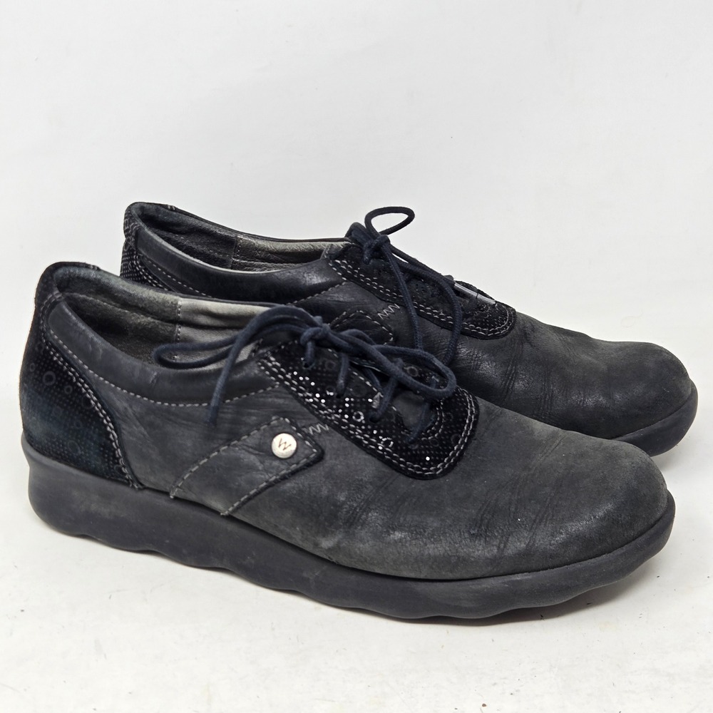 Wolky Black Leather Lace Up Comfort Walking Shoes EU 40 US 9-9.5 Rocker Sole